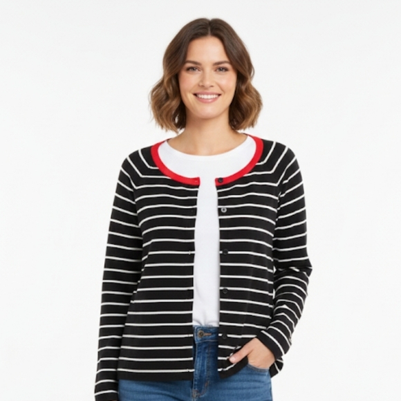 Pendleton Tops - NWT Pendleton plus  Black and White 3/4 Sleeve Button Down Cardigan